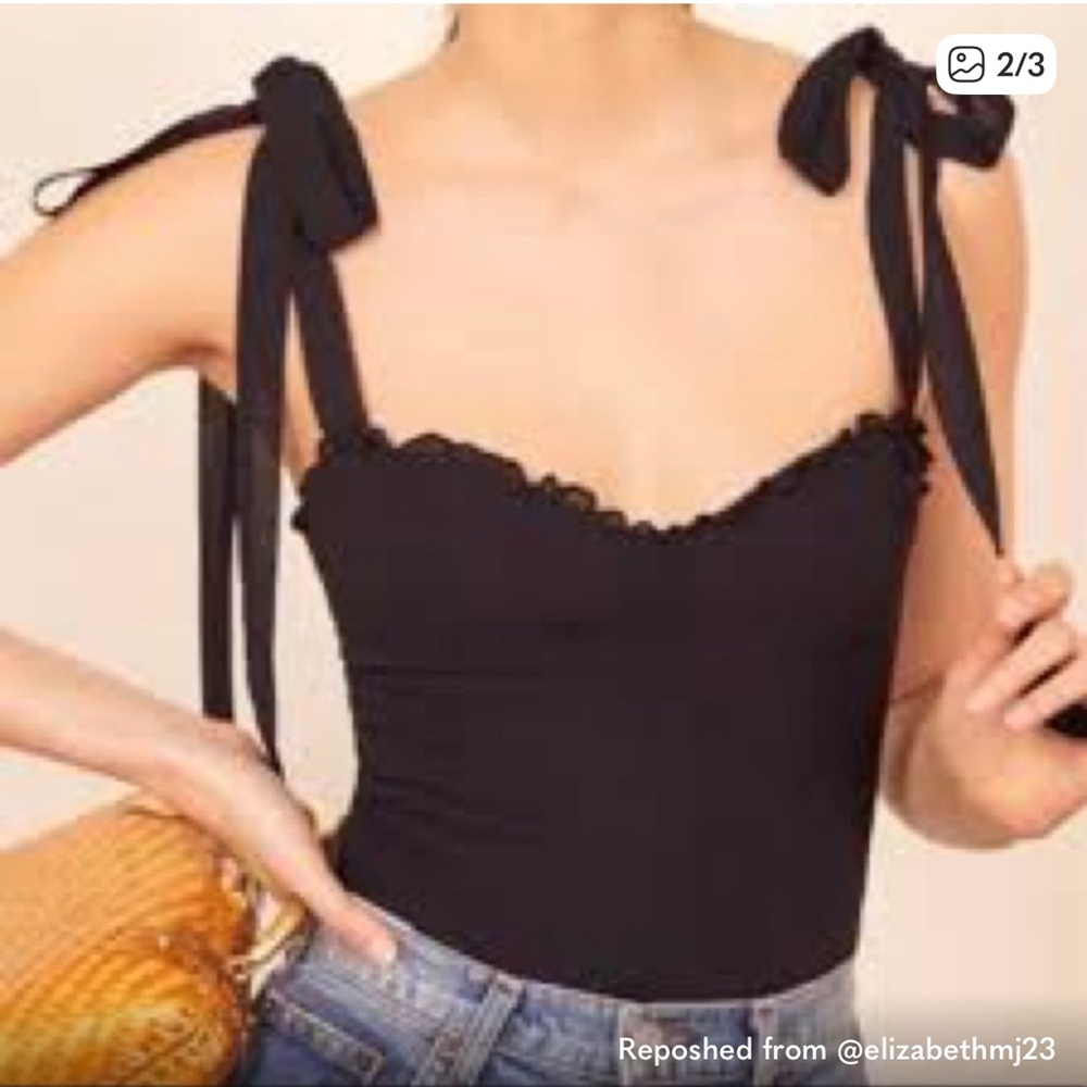 Reformation Blanca Black Scallop-Edge Top